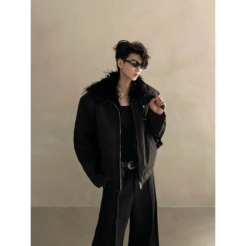 Winter niche mink fur collar seat mountain carved cotton-padded coat men's thickened warm high-end jacket jacket