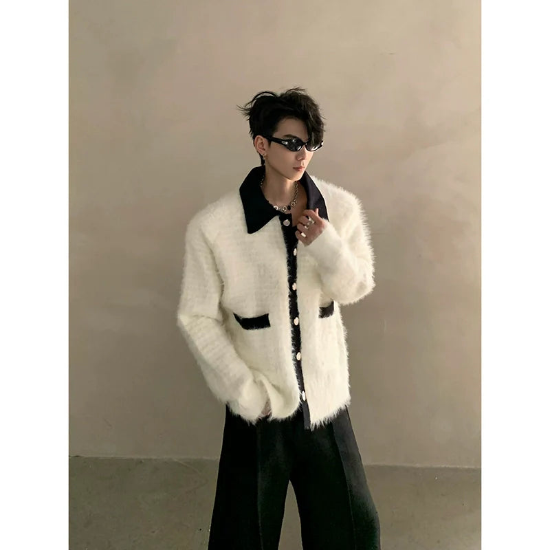 Winter extravagant atmosphere small fragrant lapel knitted cardigan men's heavy button sweater jacket