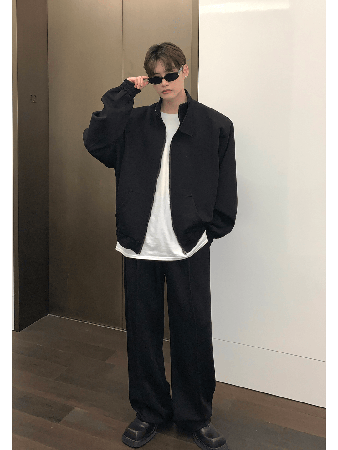 [CUIBUJU] Stehkragen-Schulterpolster-Cardigan-Set-up st1811