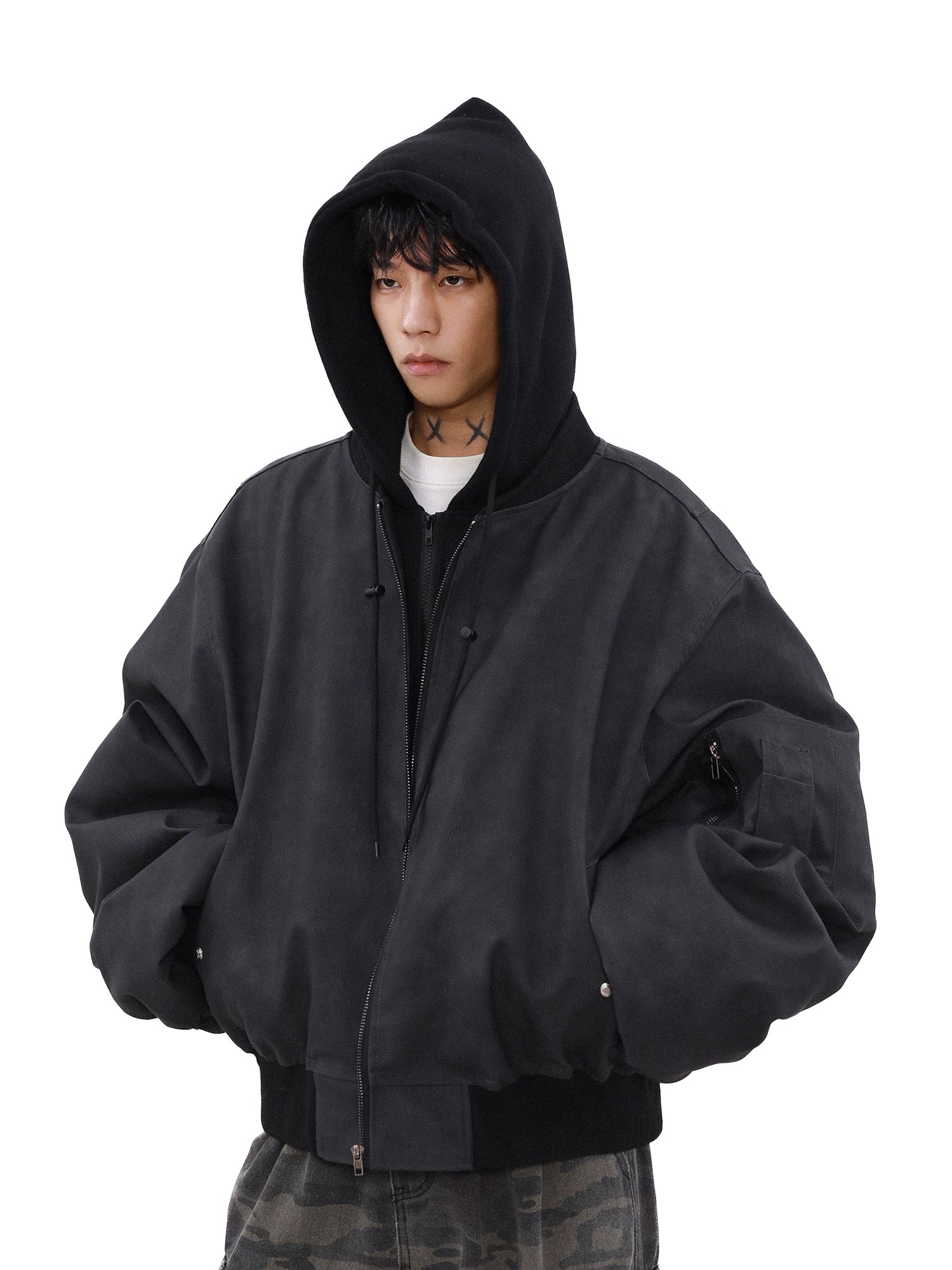 American fake two-piece jacket cotton-padded winter coat men's spring and autumn lazy style loose hooded cotton-padded coat