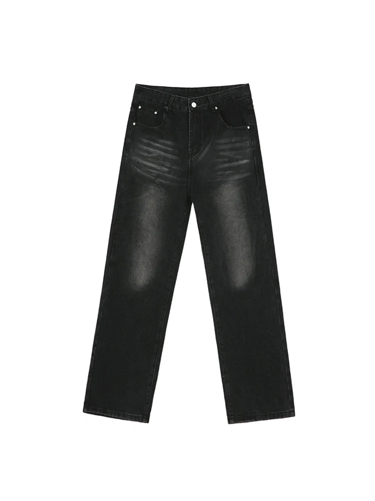 Retro washed drape thickened jeans men's autumn and winter new Korean loose wide-leg straight pants