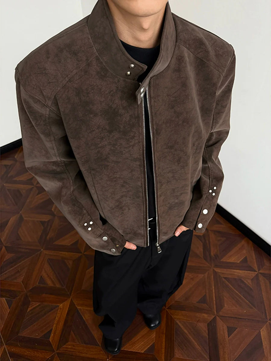 American Harrington pu leather jacket jacket men's trendy brand autumn high street design sense ruffian handsome locomotive suit stand-up collar leather jacket