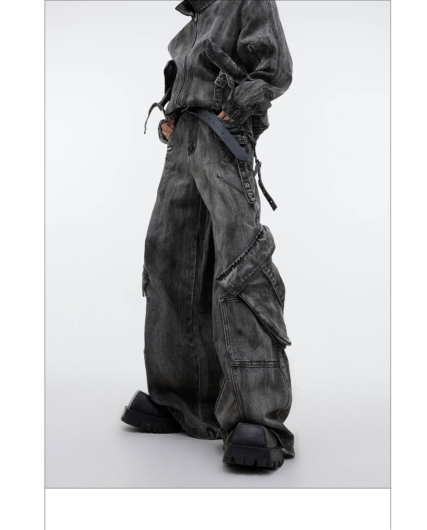 Niche retro old denim suit jacket jacket wasteland heavy zipper big pocket overalls