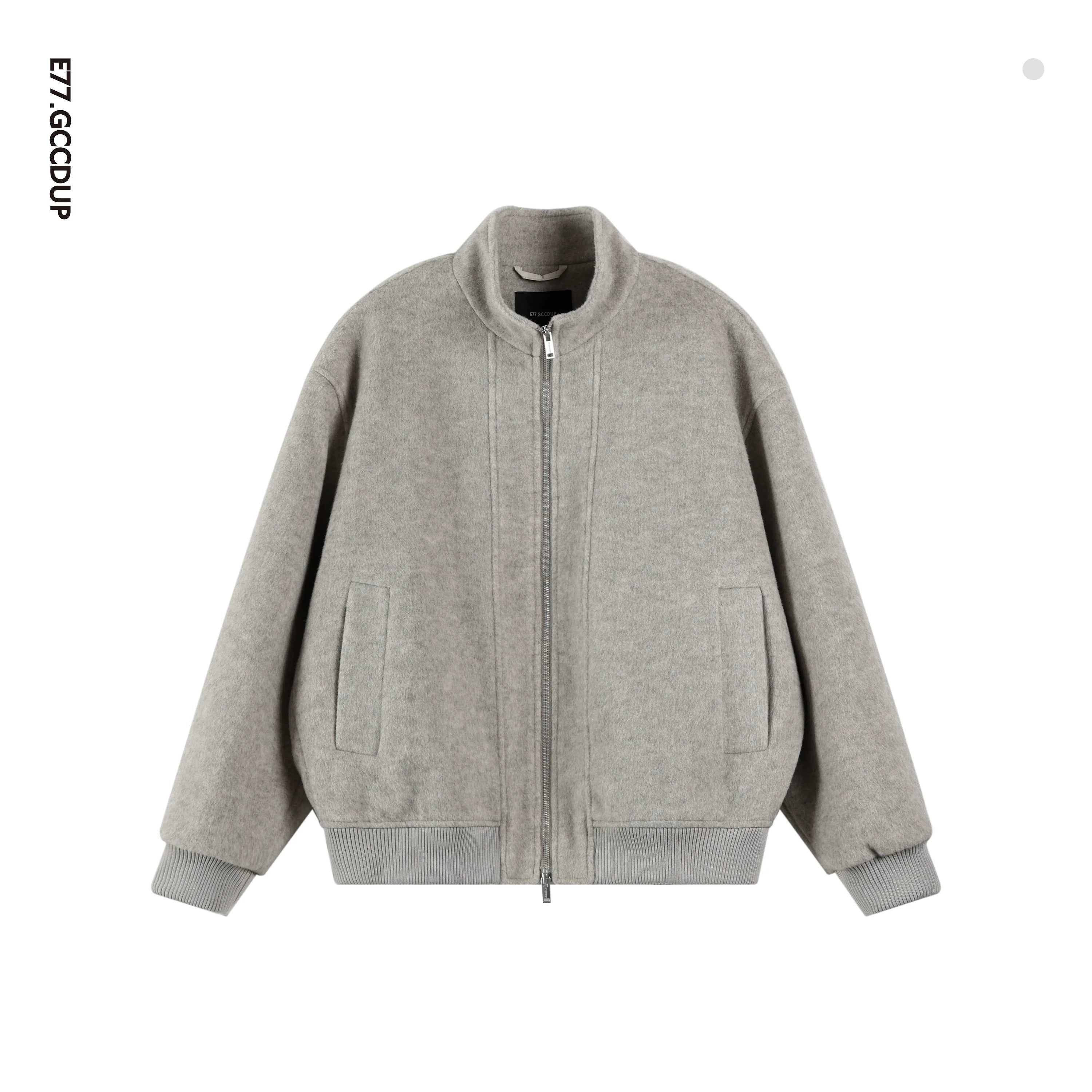 Custom-woven wool-blend woolen short silhouette loose stand-up collar fashion jacket