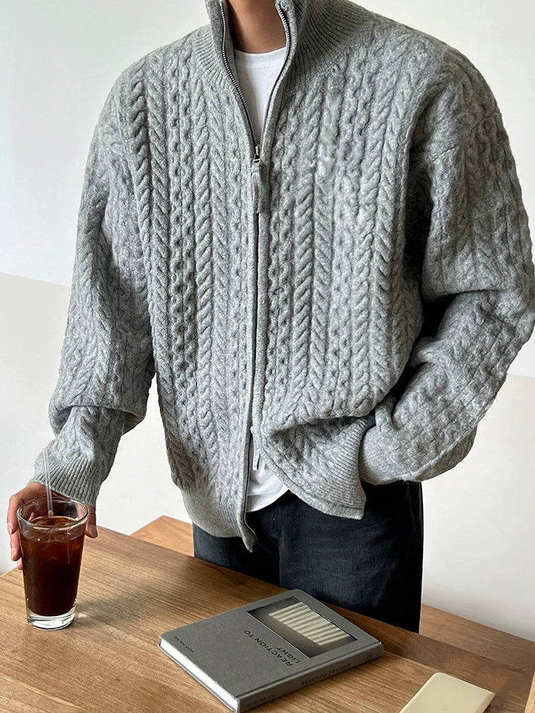 Old money wind semi-turtleneck knitted jacket men's winter loose warm cardigan sweater Korean commuter wear
