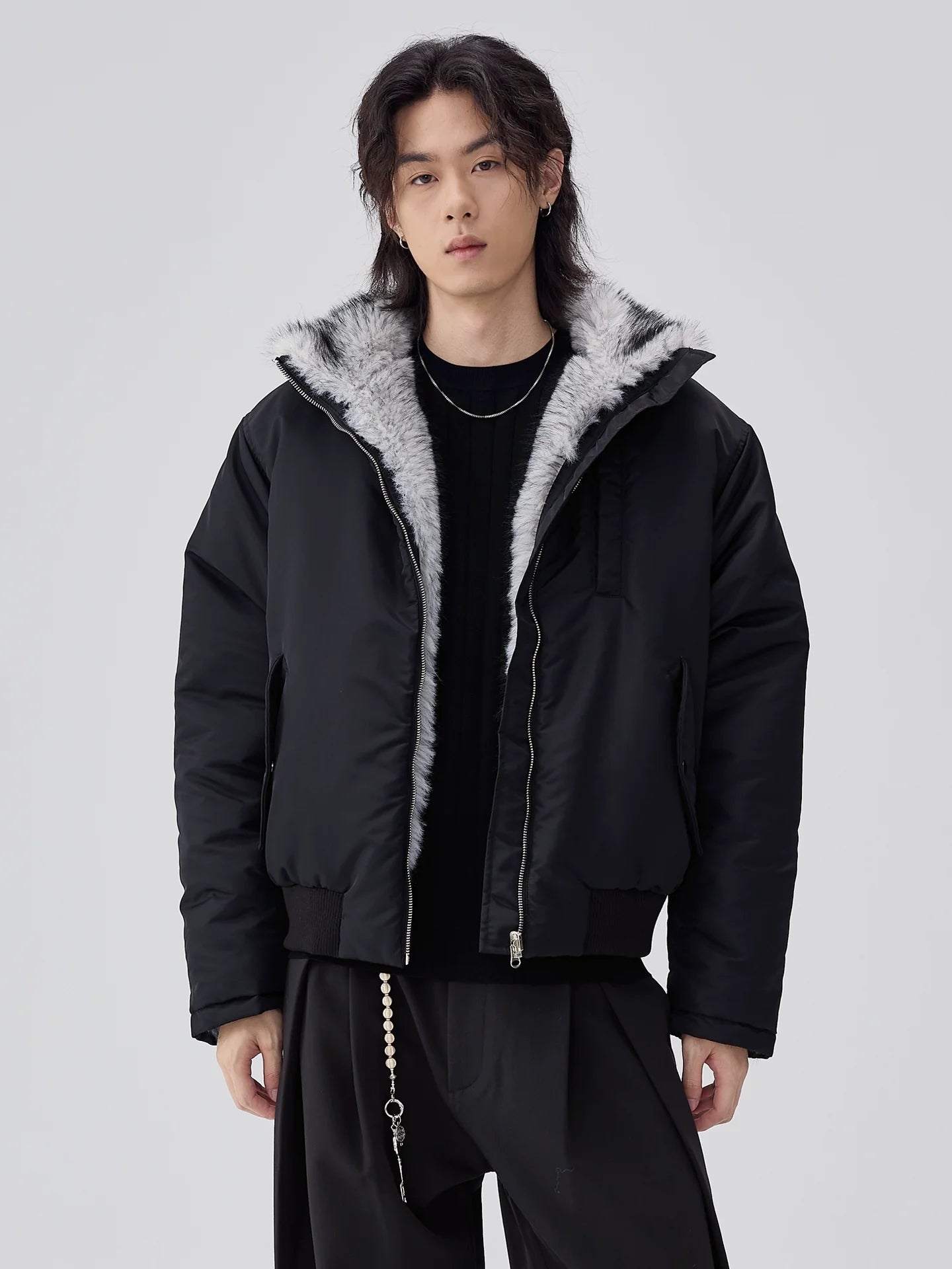 Mountain carving imitation wolf hair wears stand-up collar cotton clothes for men and women 3M new Shirley G cotton jacket on both sides