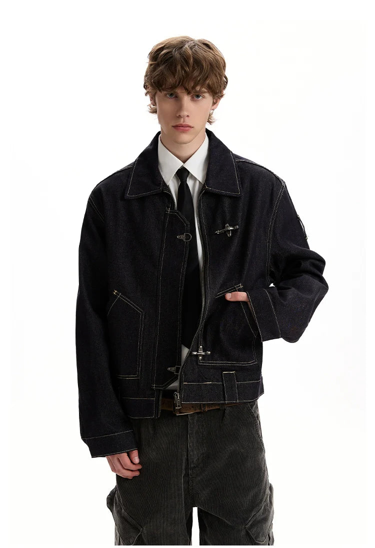 Vintage washed old plane buckle original cow jacket SIN0953