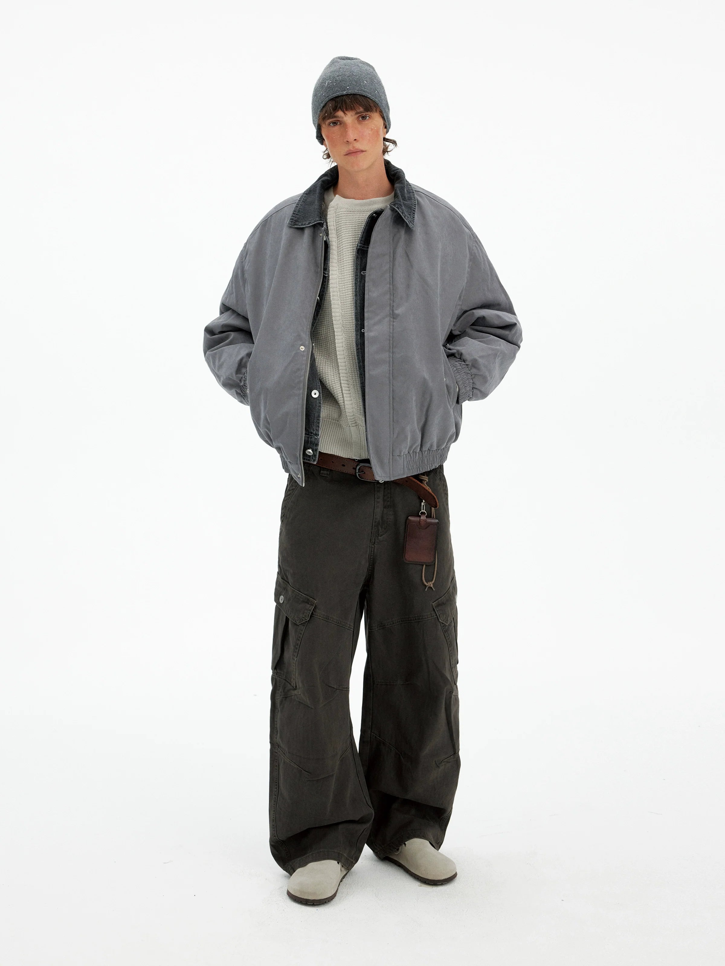 Retro trendy brand fake two-piece warm cotton clothes for men and women loose and casual design winter thickened jacket