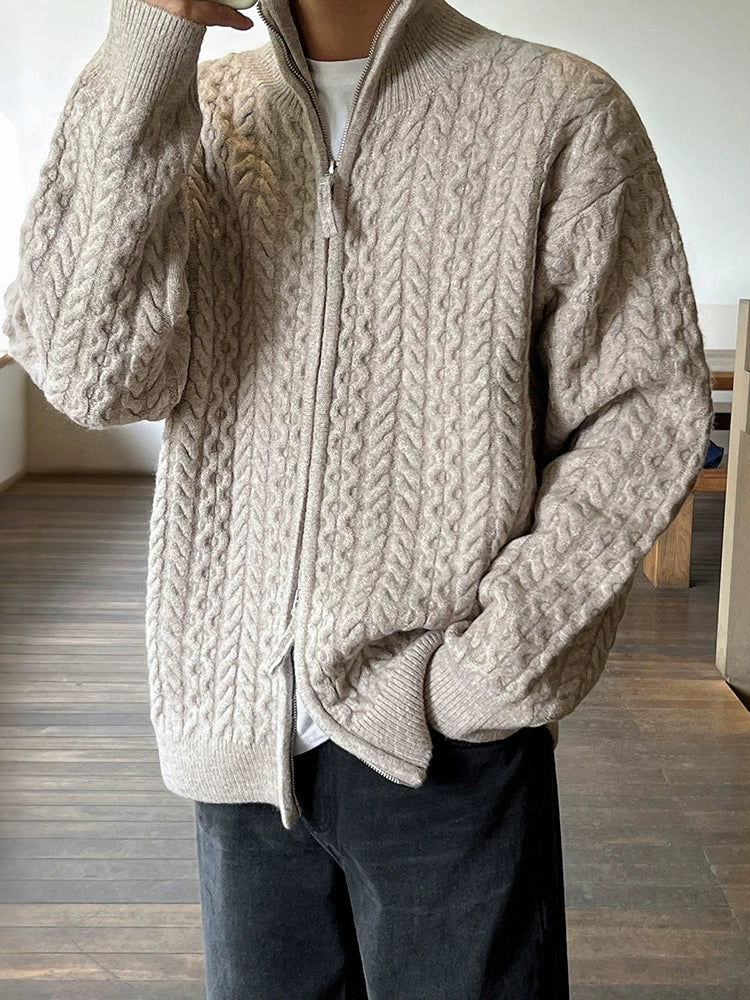 Old money wind semi-turtleneck knitted jacket men's winter loose warm cardigan sweater Korean commuter wear