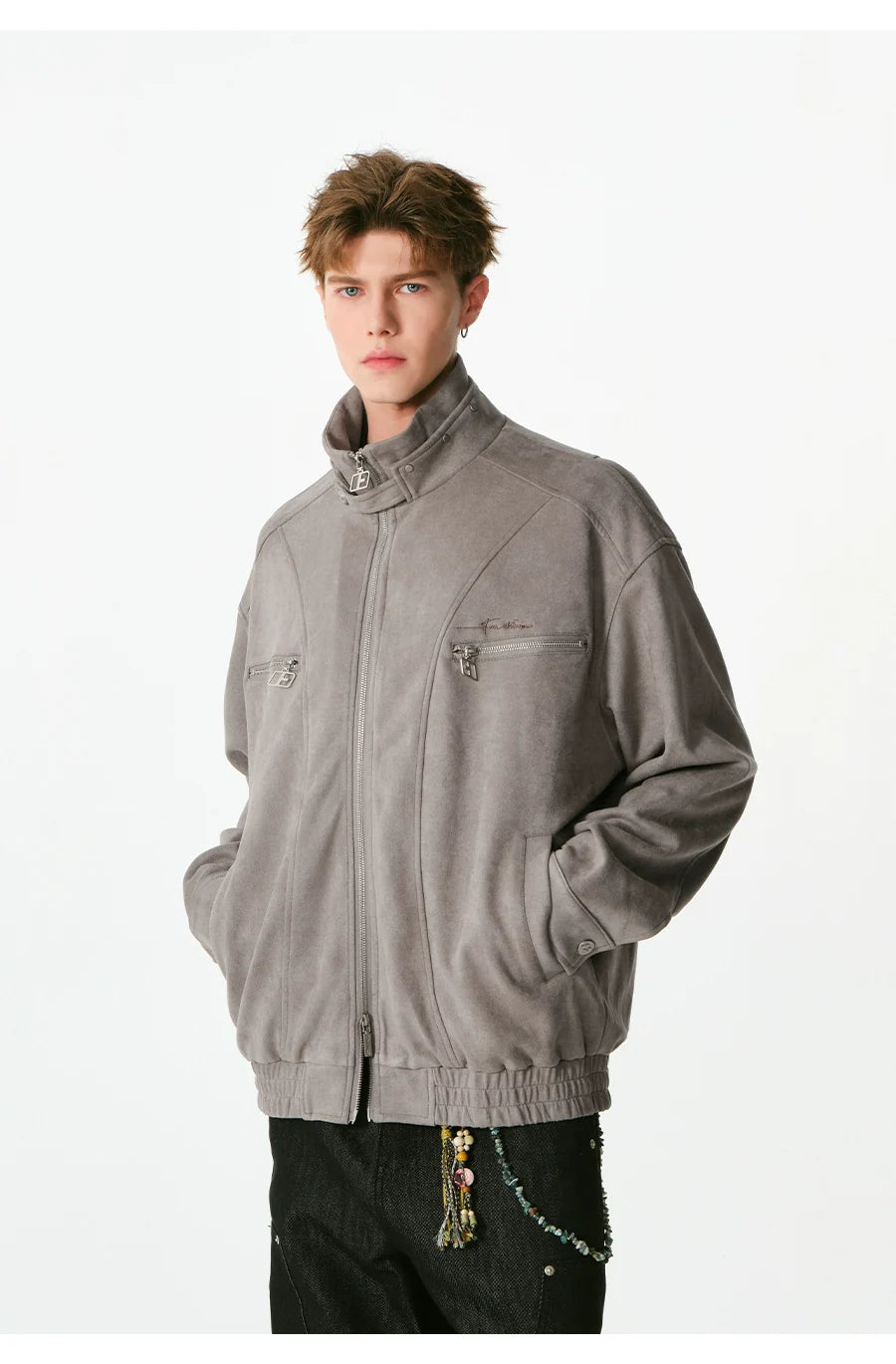 Heavy stand-up collar suede jacket couple loose coat SIN0991