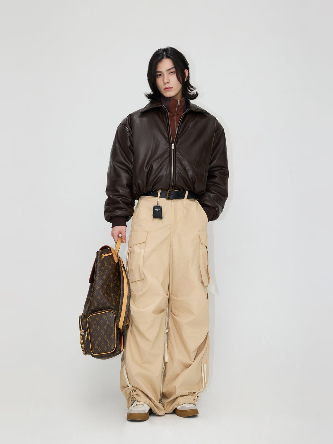 [PeopleStyle] Vintage Leder-Baumwolljacke mit überschnittenen Schultern st1792 