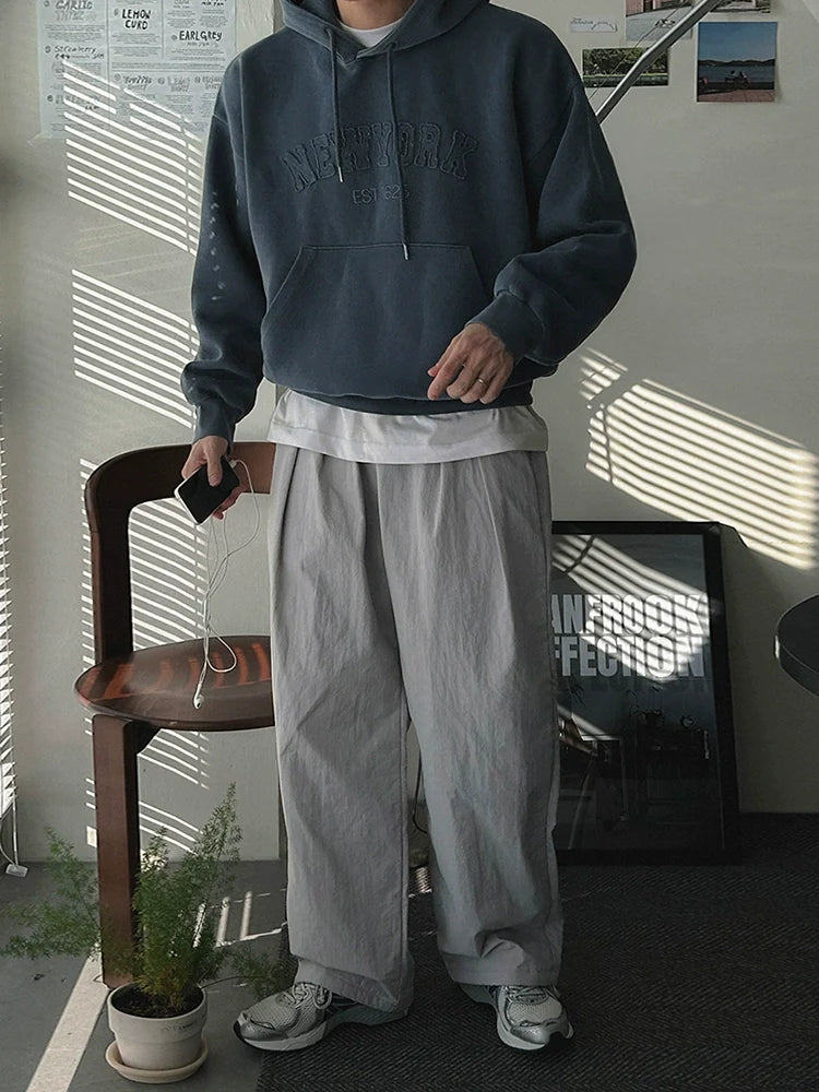 느긋한 바람 레터링 후드 스웨터 남성용 가을 루즈핏 캐주얼 스포츠 탑 한국식 통근 스타일 