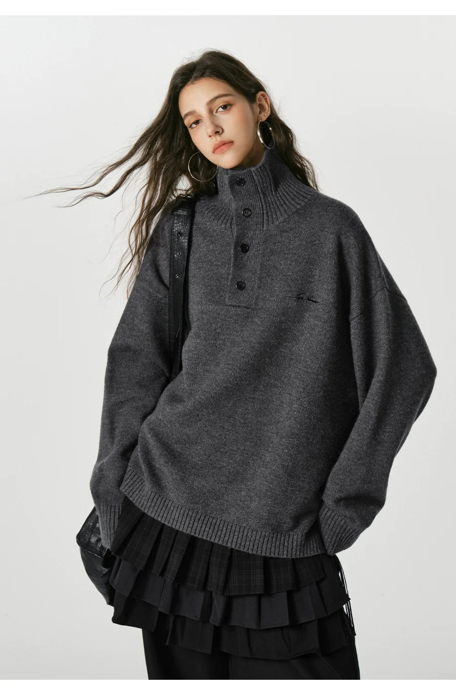 Warm turtleneck sweater men's embroidery lazy couple outfit SIN0801