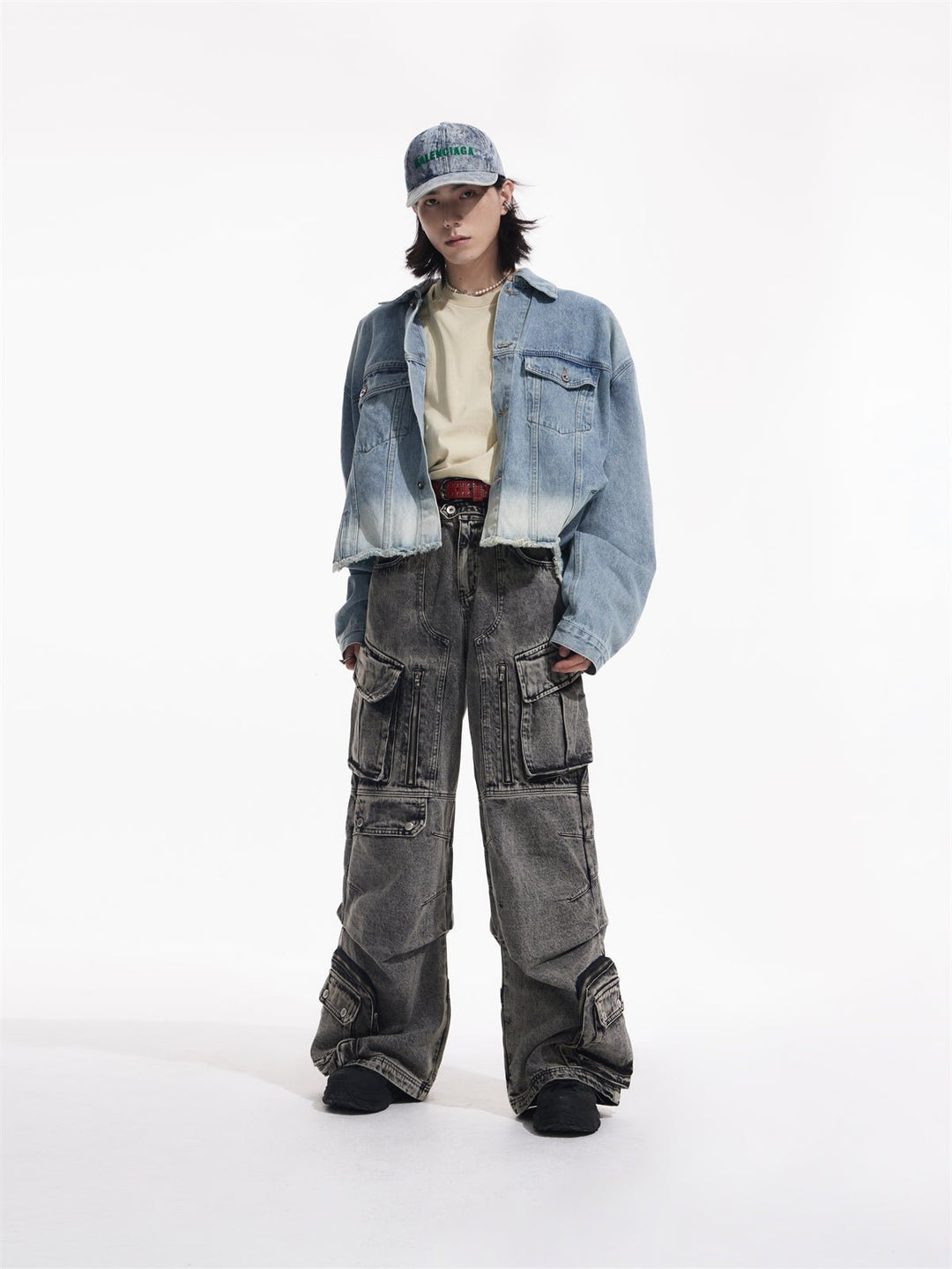[PEOPLESTYLE] Multi-pocket wide leg casual jeans st2096