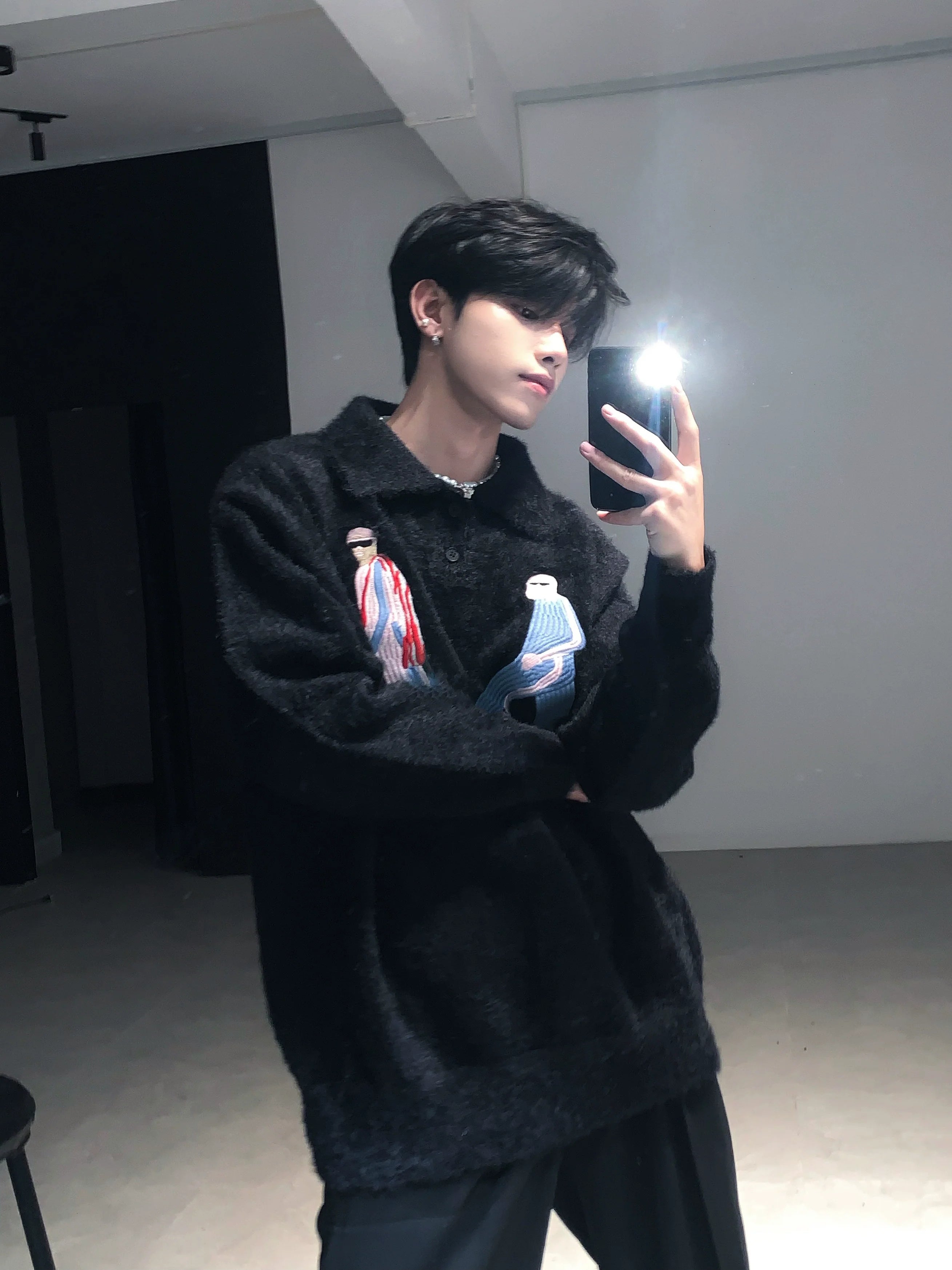 Premium mink hair sweater jacket men's winter lazy wind thickened knitted sweater tide