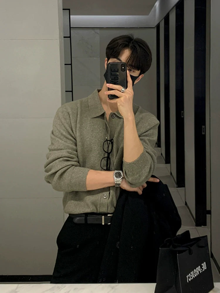 Cardigan Sweater Men's Spring and Autumn Korean Loose Trend Light Ripe Wind Outer Wear Long Sleeve Knitted Polo Shirt