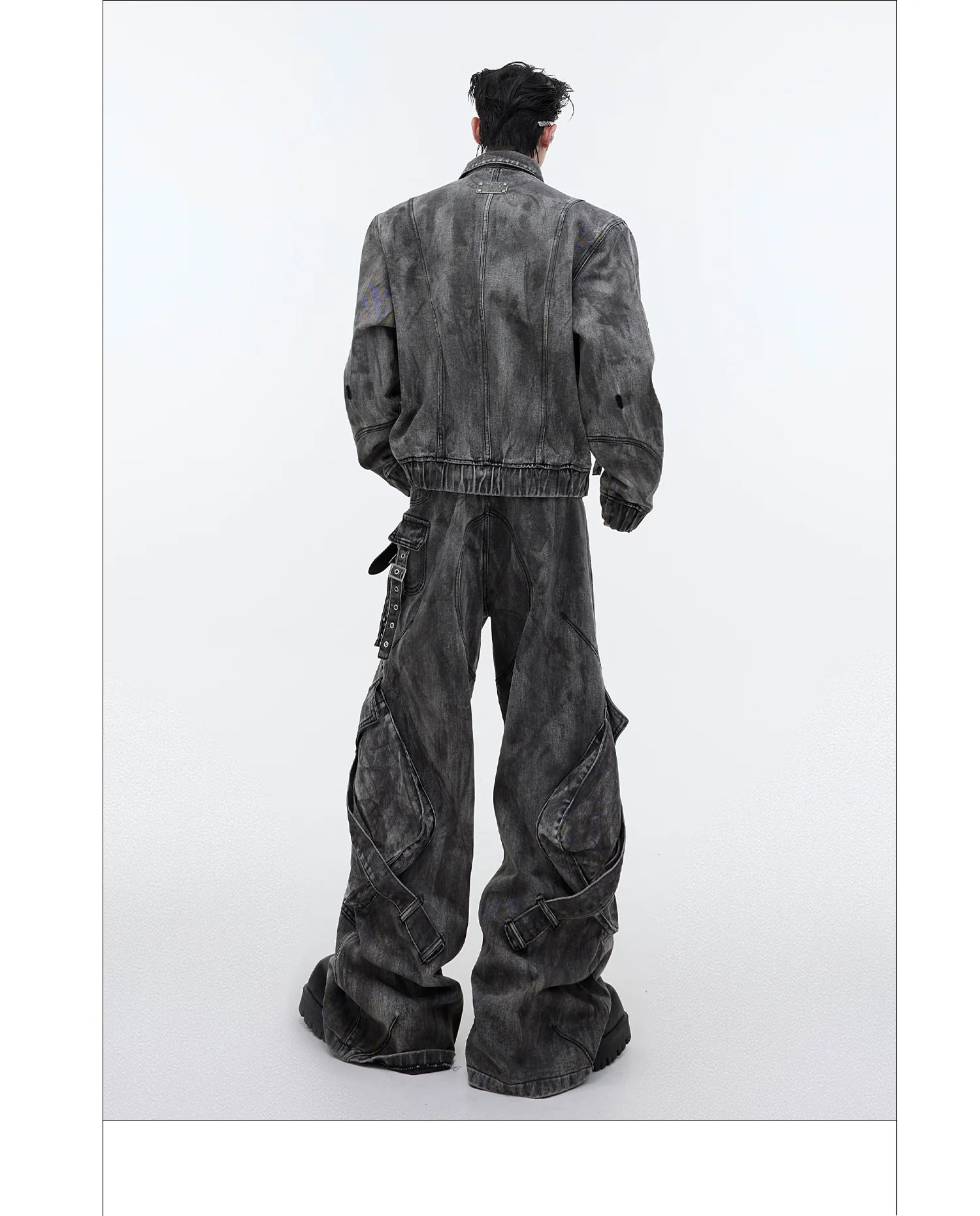 Niche retro old denim suit jacket jacket wasteland heavy zipper big pocket overalls