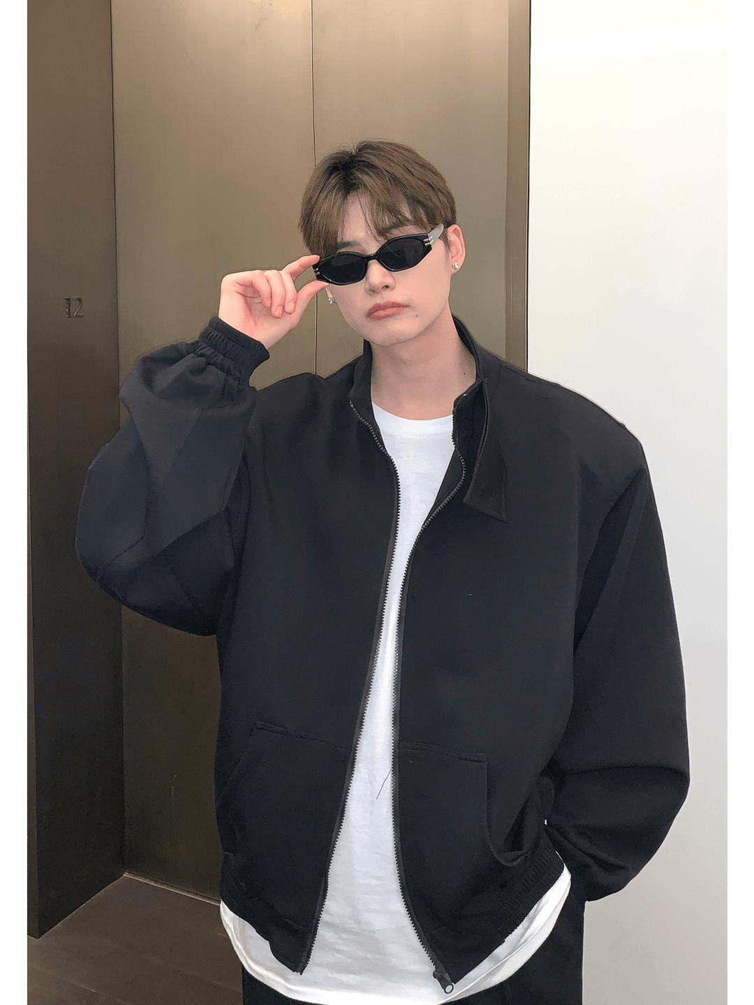 [CUIBUJU] Stehkragen-Schulterpolster-Cardigan-Set-up st1811