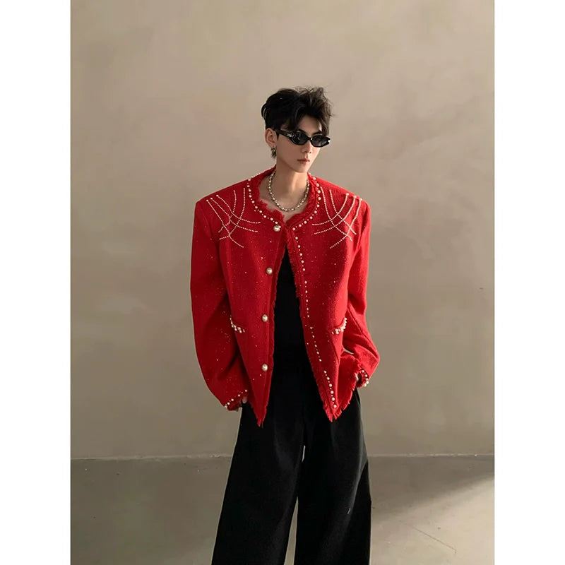 Niche high-end heavy industry bead design shoulder pads small fragrant jacket jacket men's top