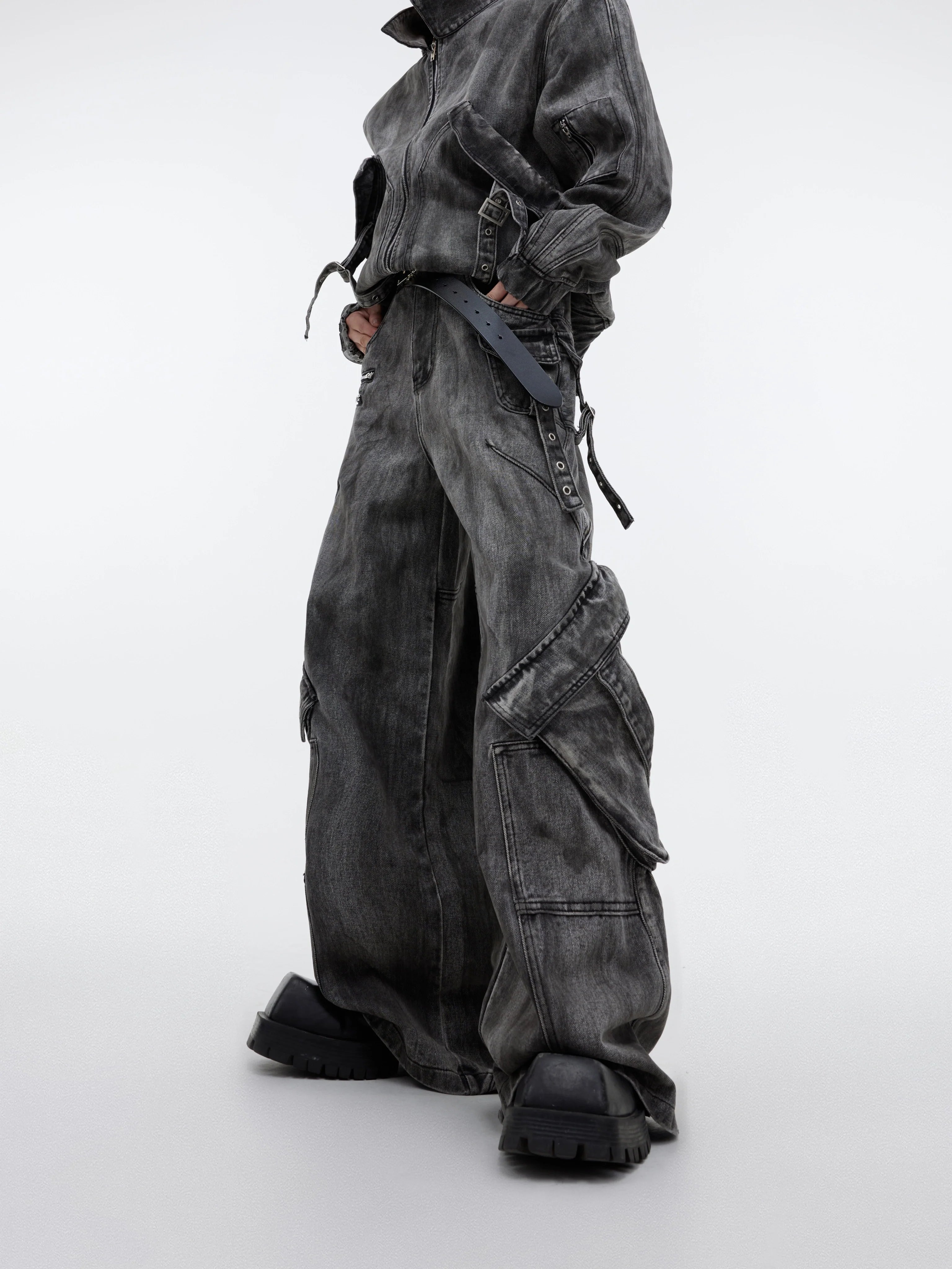 Niche retro old denim suit jacket jacket wasteland heavy zipper big pocket overalls