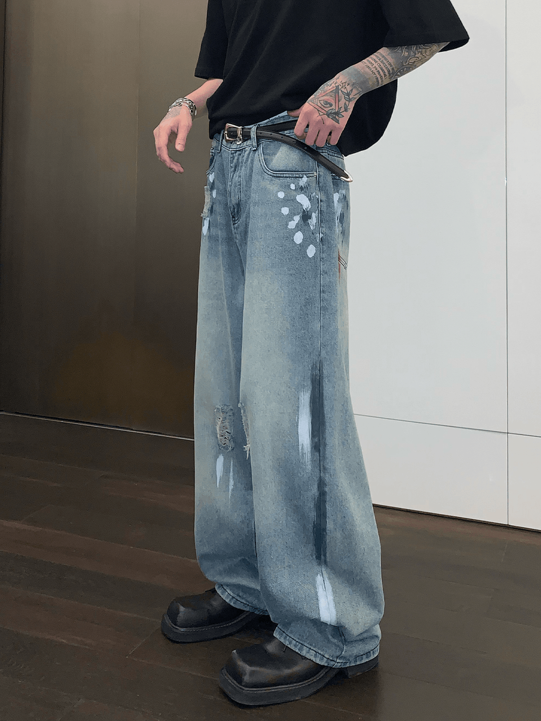 [CUIBUJU] 스트리트 그래피티 대비 컬러 스트레이트 진 st1759 