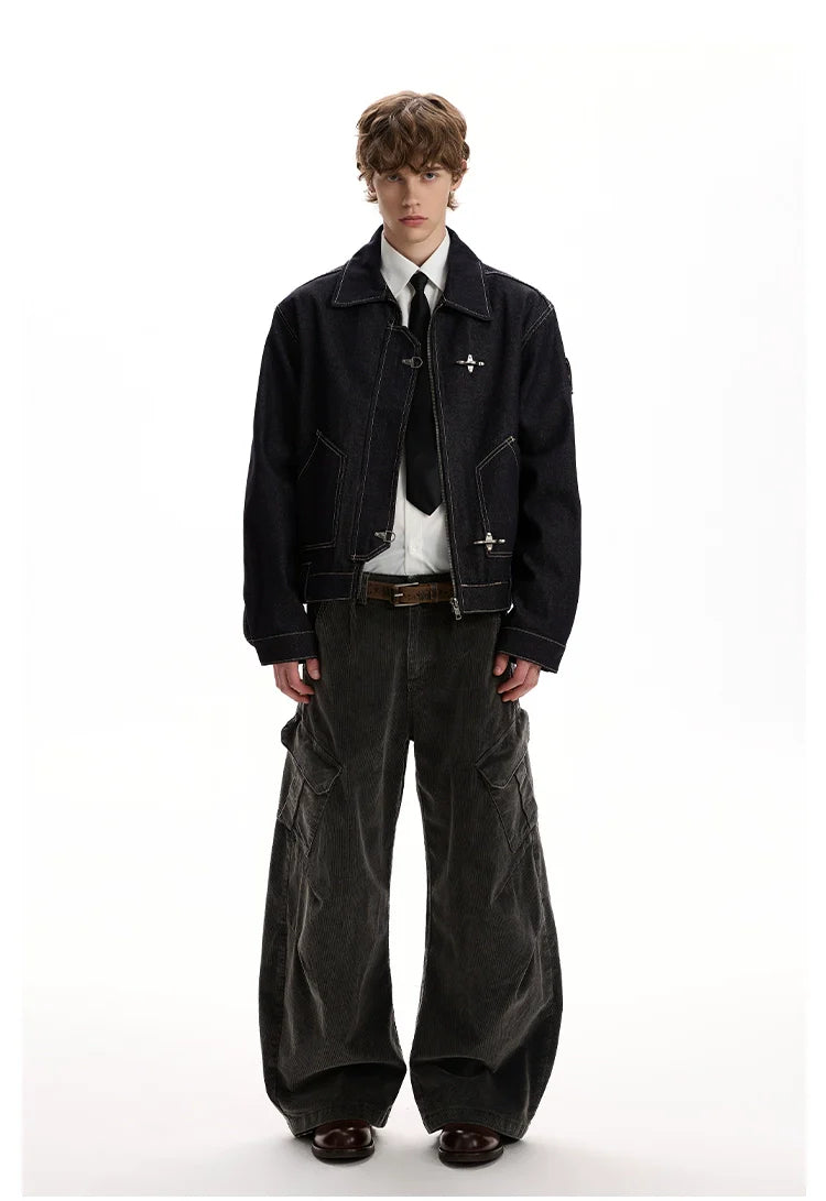 Vintage washed old plane buckle original cow jacket SIN0953