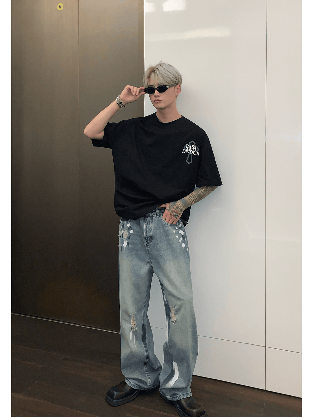 [CUIBUJU] 스트리트 그래피티 대비 컬러 스트레이트 진 st1759 