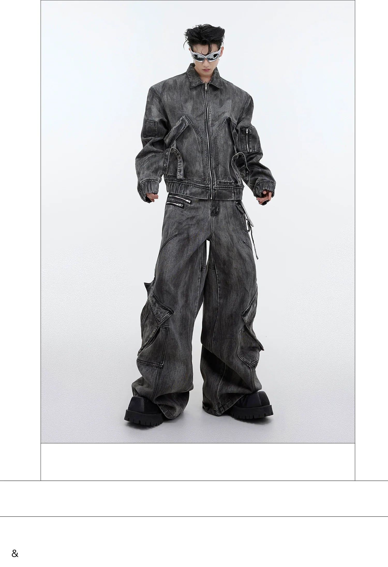 Niche retro old denim suit jacket jacket wasteland heavy zipper big pocket overalls