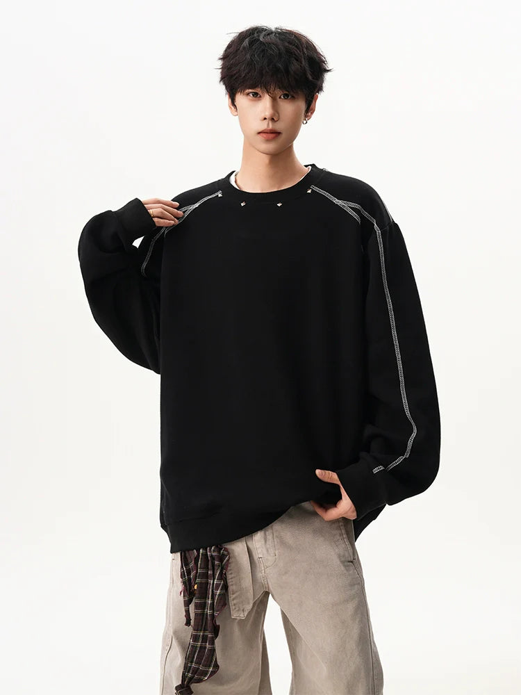 American Hasselblad line rivet sweater men and women winter high street couple crew neck inside loose design sports top SIN0896