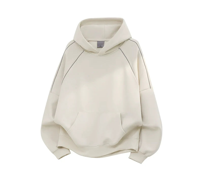 American trendy brand reflective strip splicing heavy hooded sweater men's autumn couple loose pullover hoodie