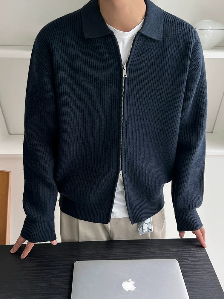 올드 머니 윈드 라펠 스웨터 남성용 가을/겨울 루즈핏 캐주얼 재킷 한국식 통근용 심플 니트 스웨터 