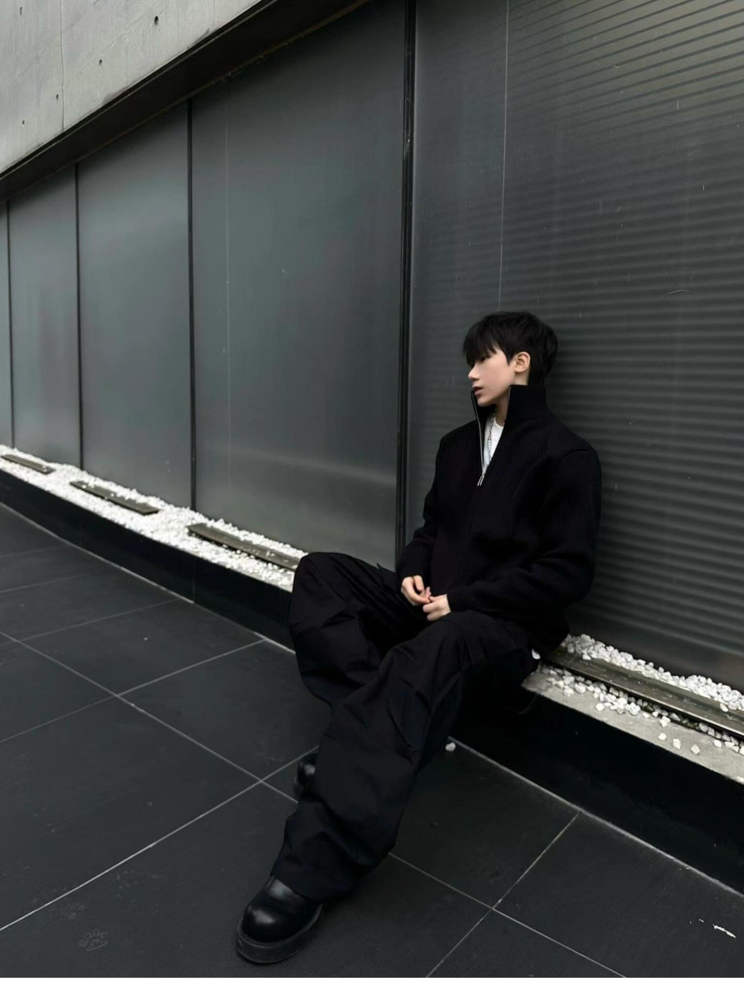 [WXB] 한국산 골지 지퍼업 하이칼라 셔츠 st4010