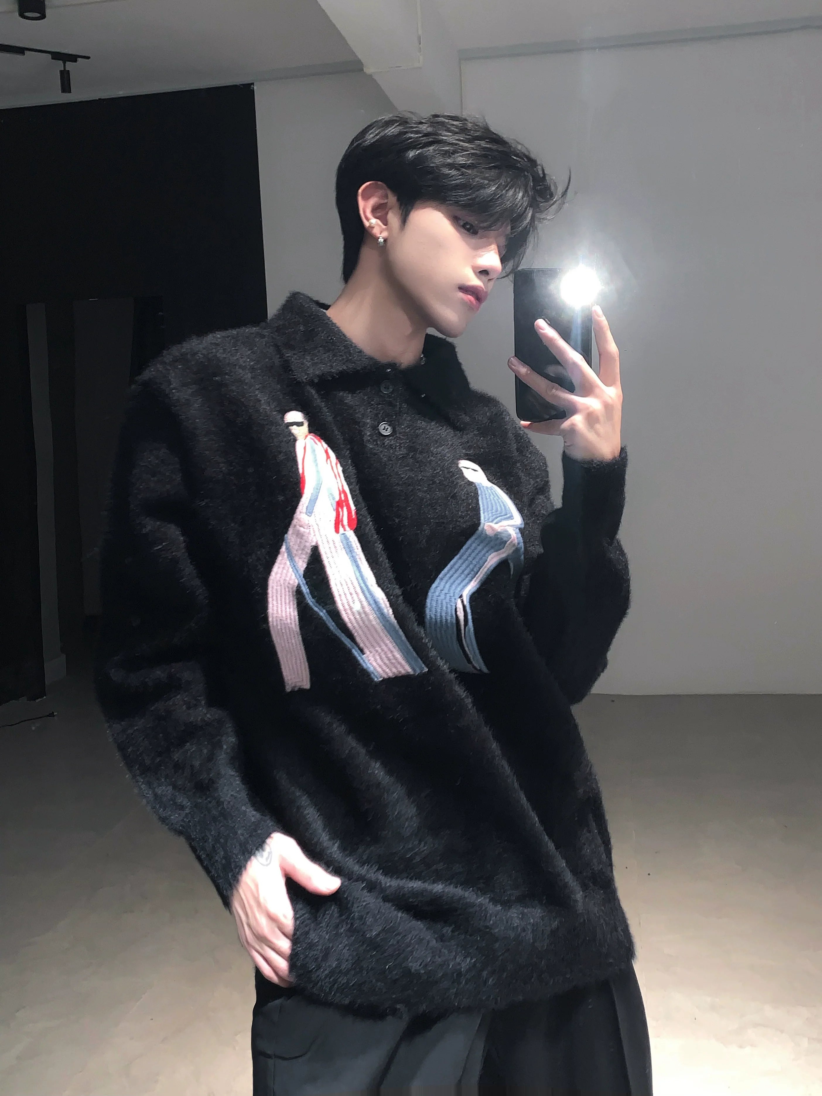 Premium mink hair sweater jacket men's winter lazy wind thickened knitted sweater tide