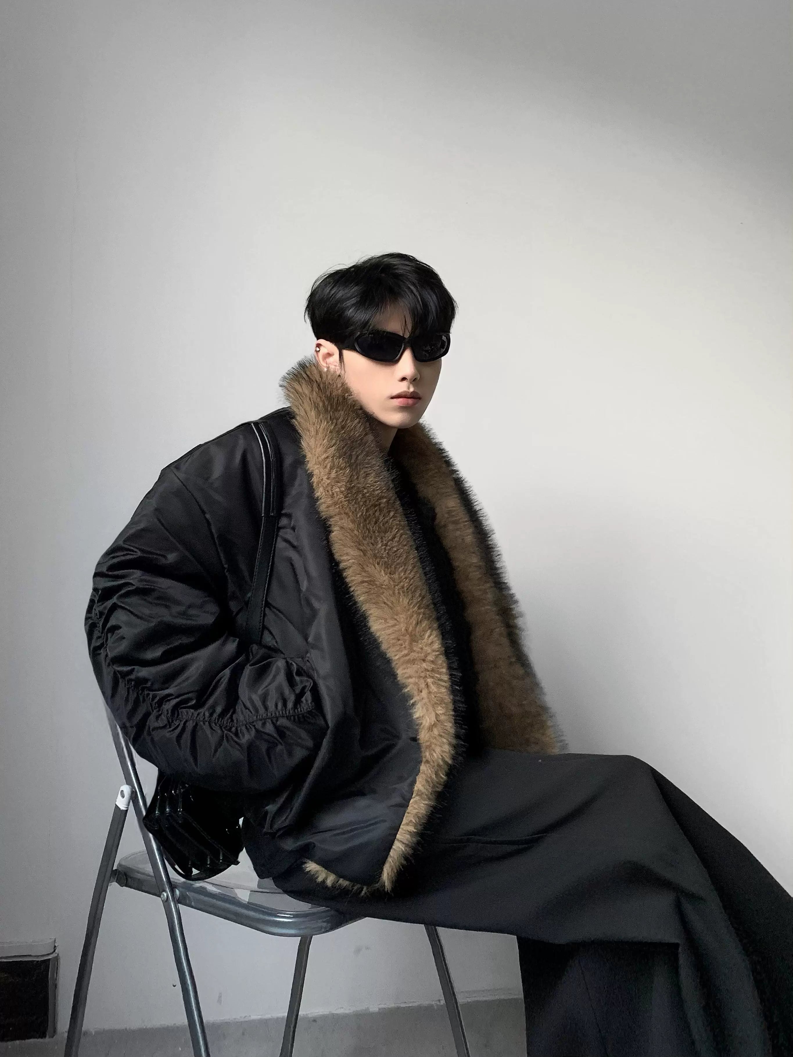 High sense big fur collar seat mountain carving jacket men's winter niche design sense cleanfit cotton clothes tide