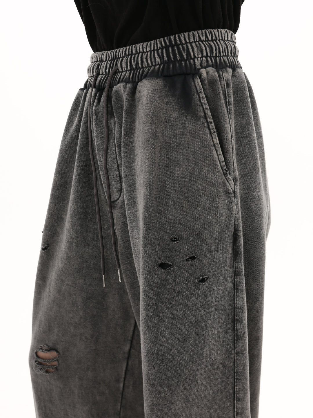 [GIBBYCNA] Damage Zipper Hoodie & Wide-leg Damage Sweatpants st2036