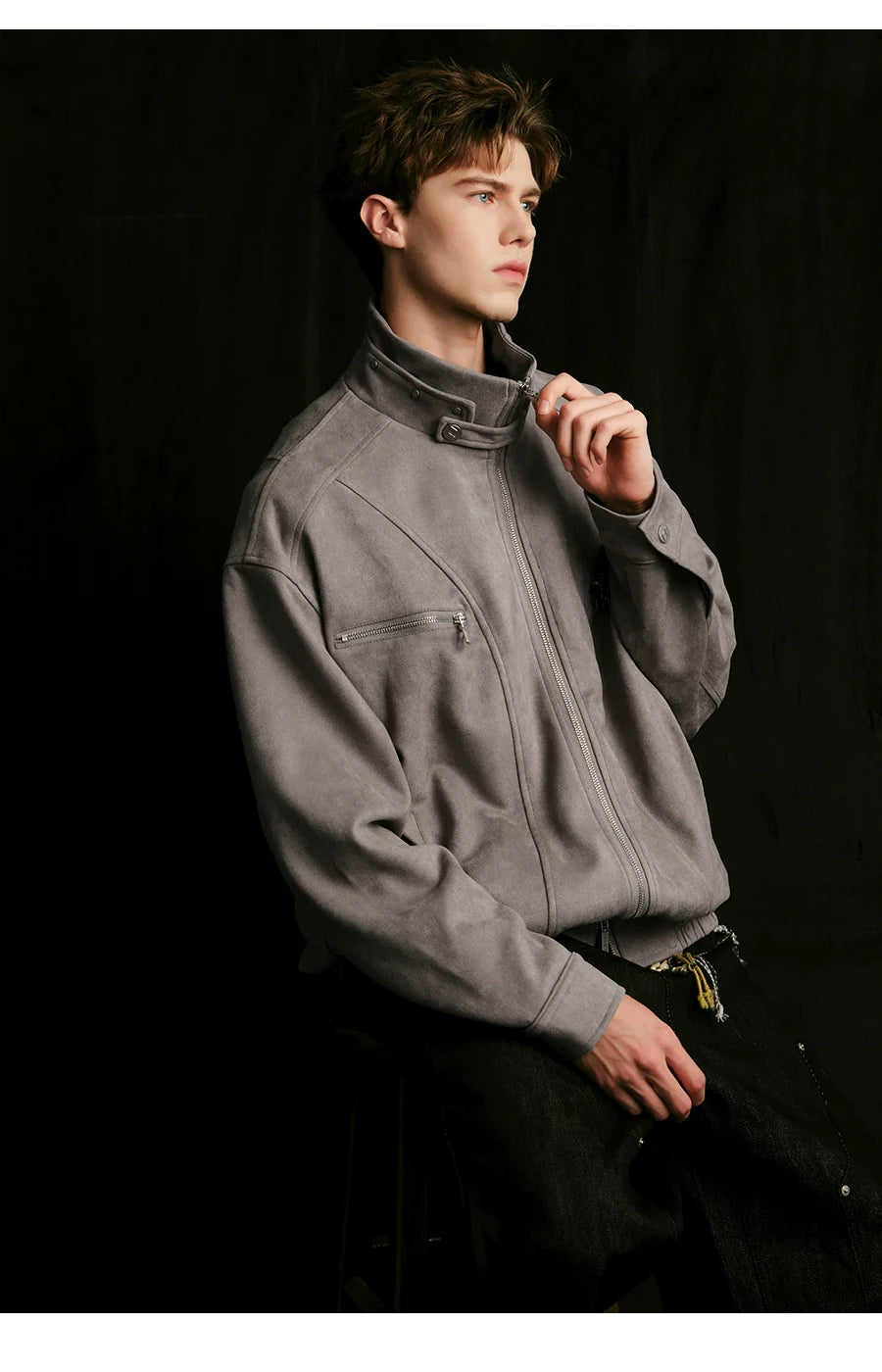 Heavy stand-up collar suede jacket couple loose coat SIN0991