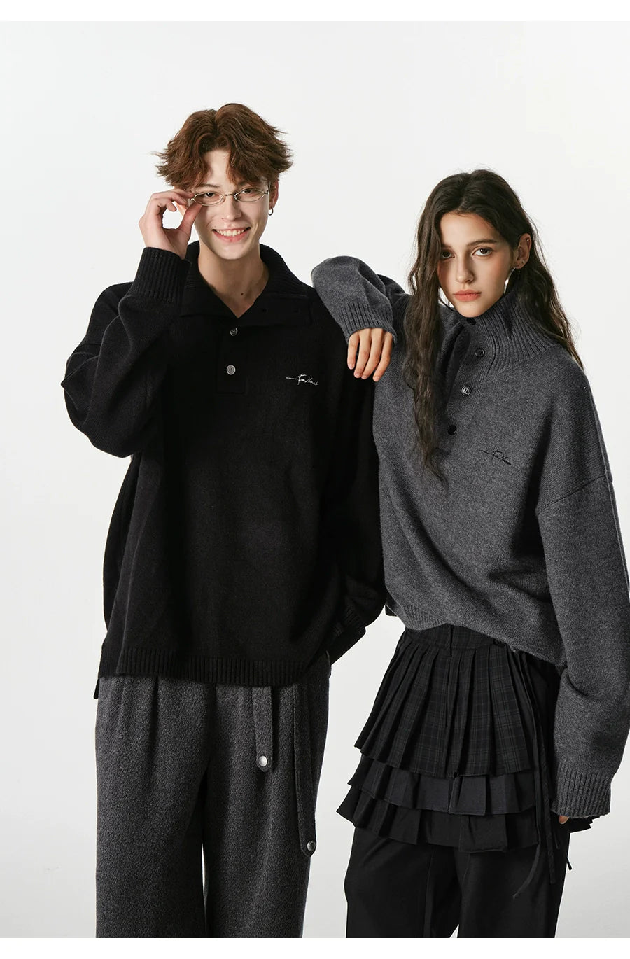 Warm turtleneck sweater men's embroidery lazy couple outfit SIN0801