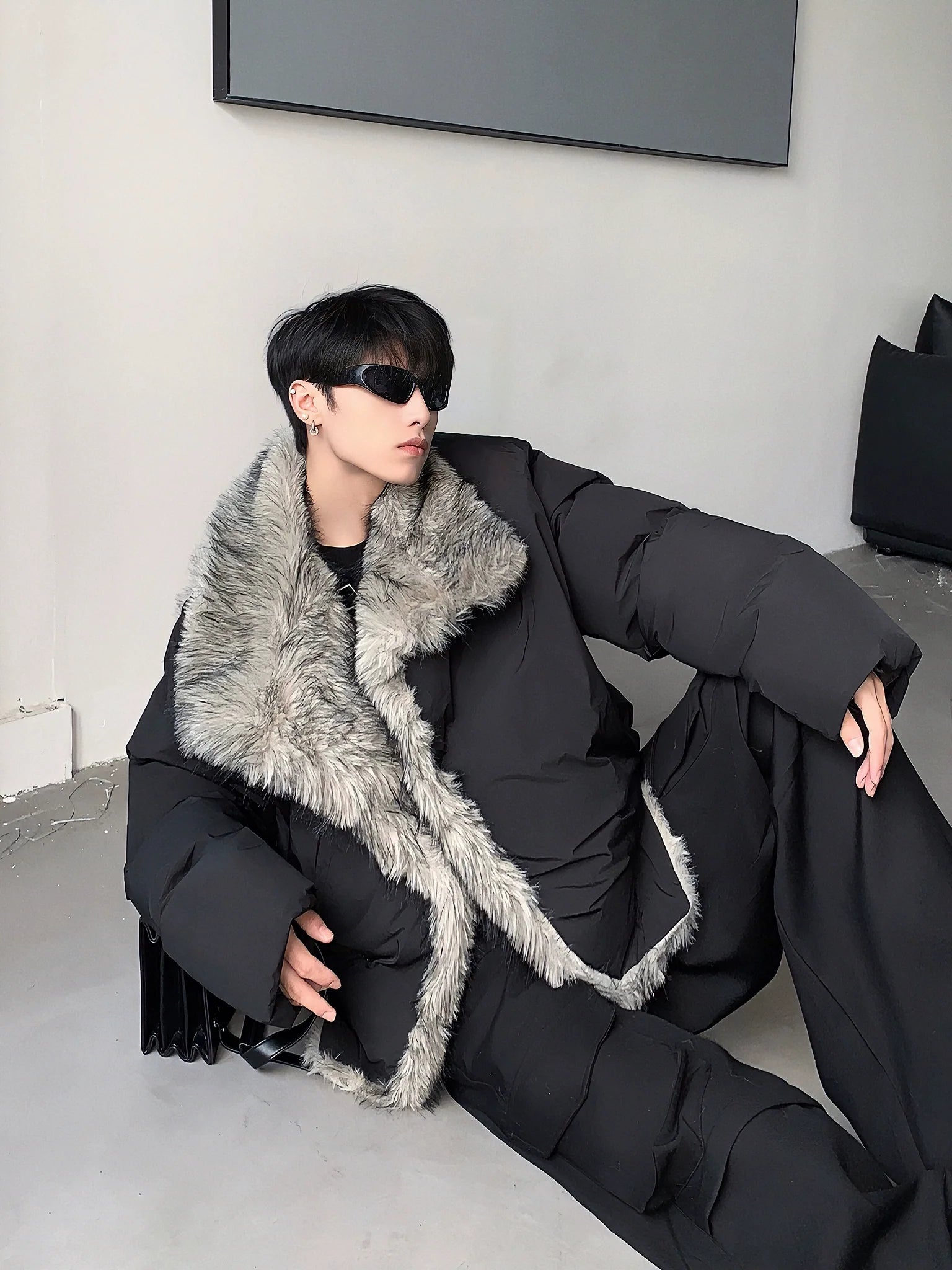 Extravagant feeling big fur collar imitation mink seat mountain carving jacket men's winter thickened cleanfit cotton clothes tide