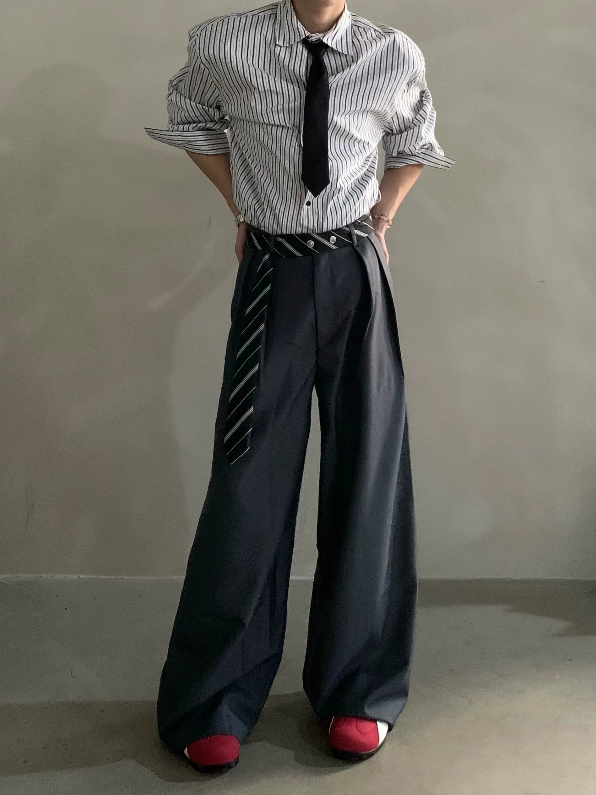 High-end niche scarf design scimitar casual pants men's non-ironing and drape casual pants tide