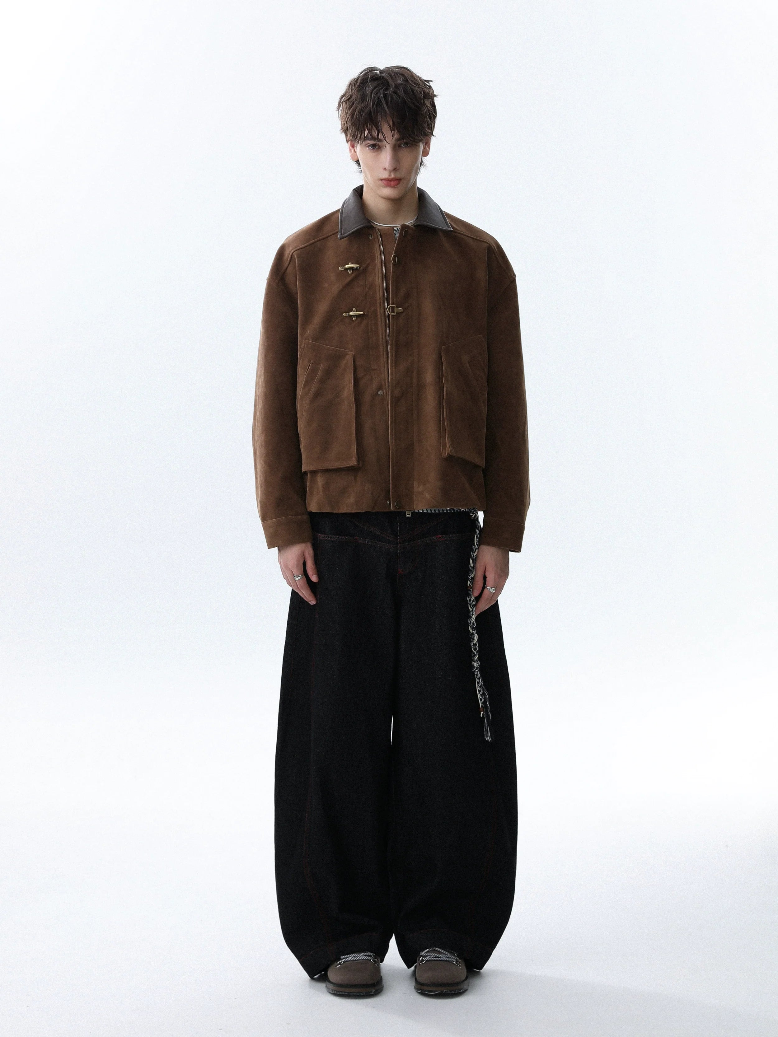 American retro cashmere short lapel autumn coat men's high-end trendy brand ruffian handsome suede jacket