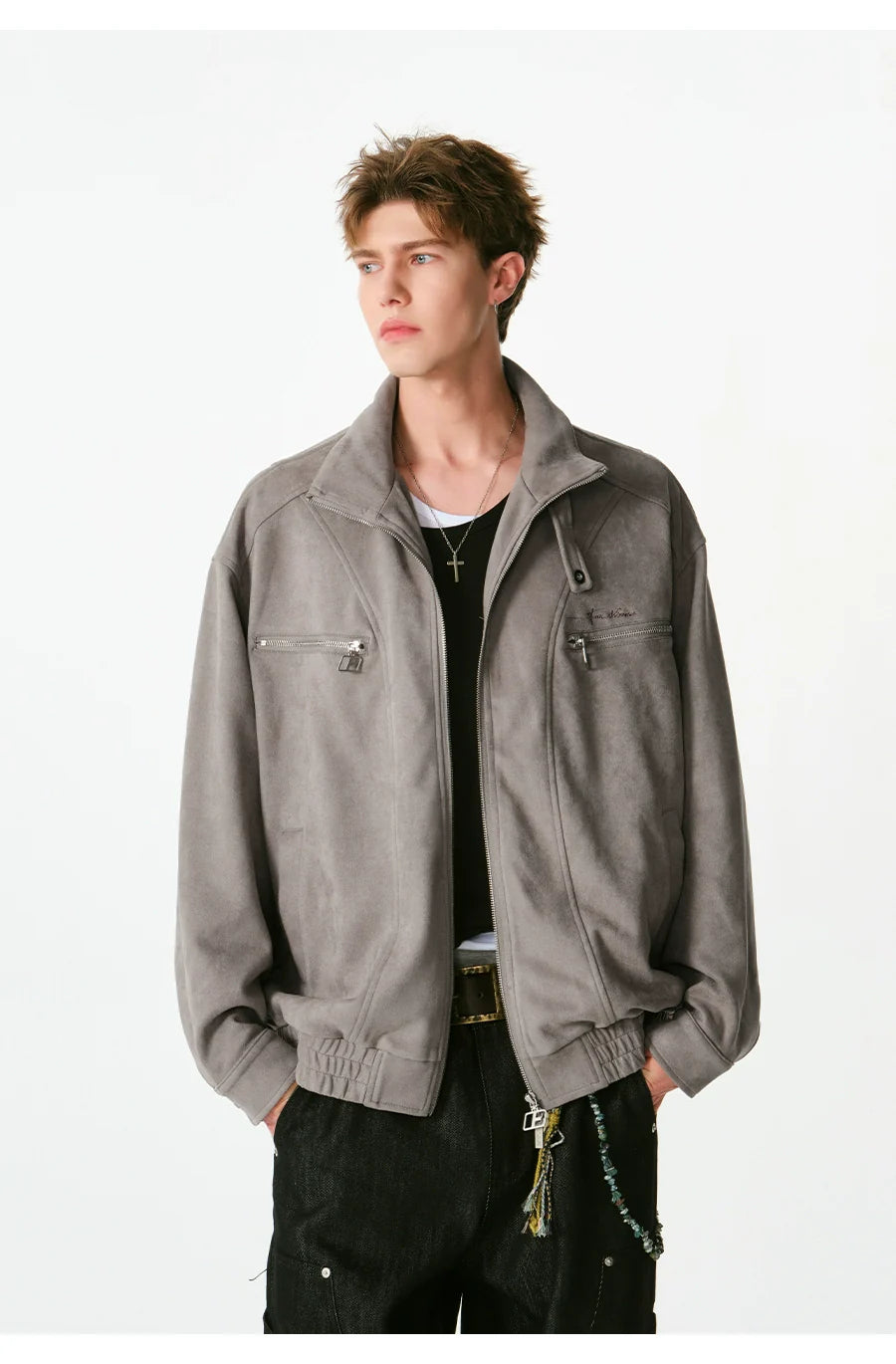 Heavy stand-up collar suede jacket couple loose coat SIN0991