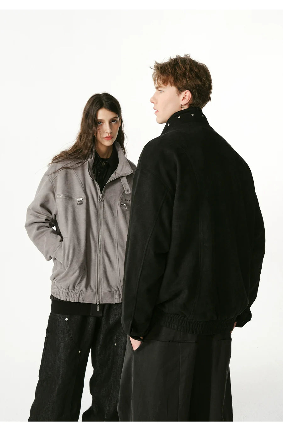 Heavy stand-up collar suede jacket couple loose coat SIN0991