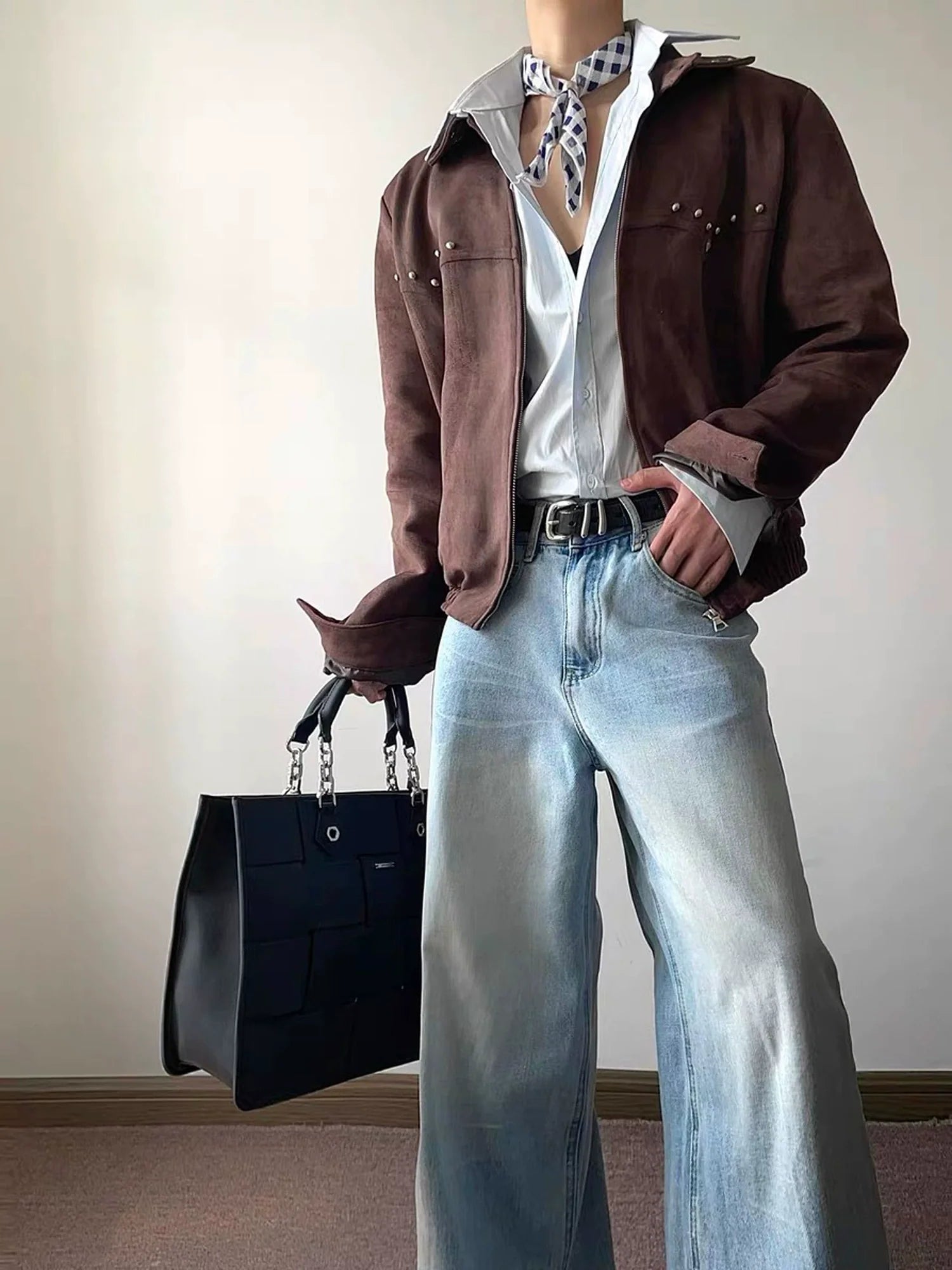 Western Madman Suede Lapel Banged Nailed Short Wide Boxy Barn Amber Jacket