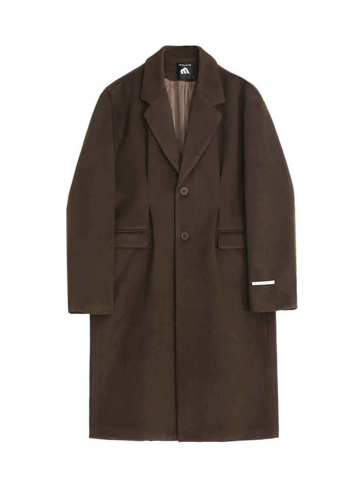 Wool coat men's winter medium and long knee woolen trench coat Korean atmosphere thickened warm jacket