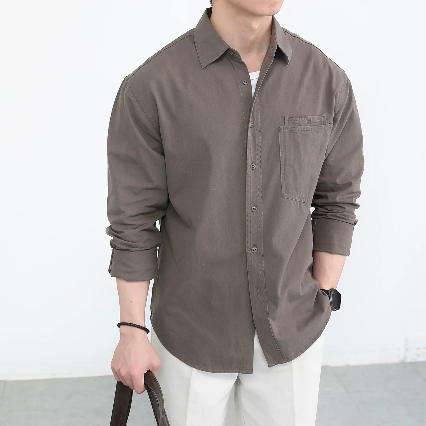 Premium long-sleeved white casual shirt SIN0950