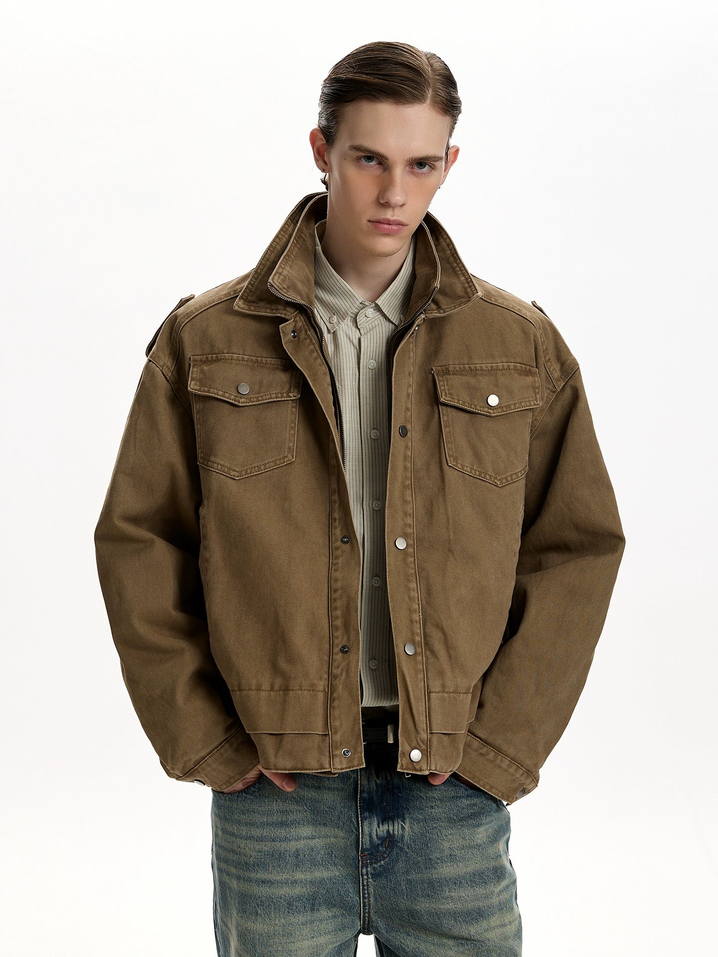 Double collar jacket vintage made old cotton jacket SIN0963