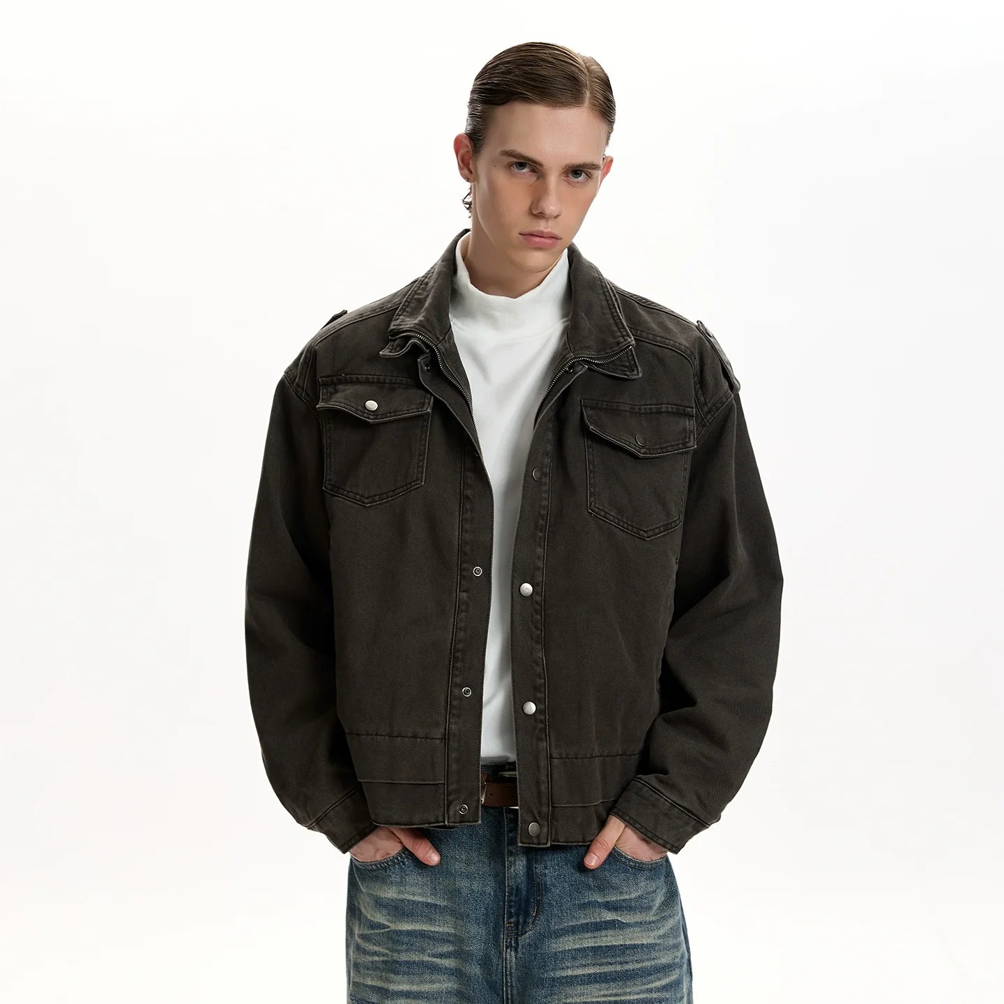 Double collar jacket vintage made old cotton jacket SIN0963