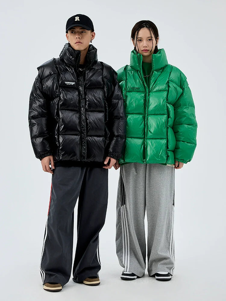 American woven down jacket men's trendy brand white duck down winter couple jacket stand-up collar bread jacket