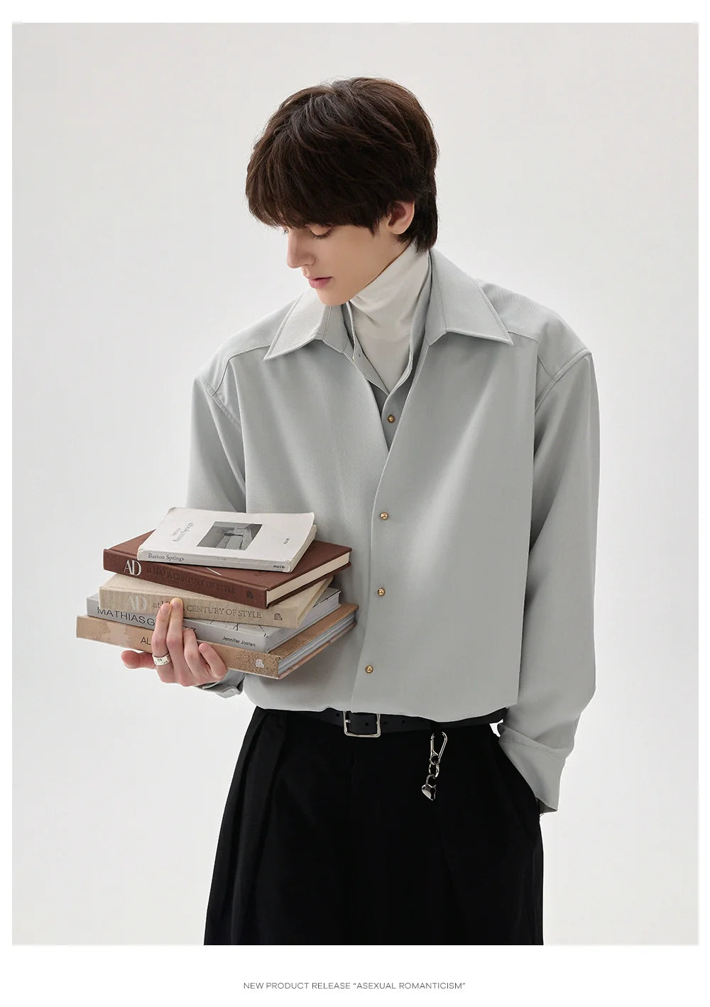 Men's high-end fake three and a half turtleneck shirts men's anti-wrinkle long-sleeved shirts with trendy insides