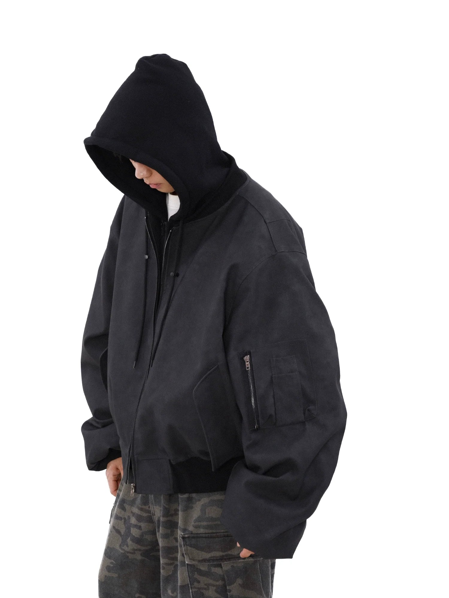 American fake two-piece jacket cotton-padded winter coat men's spring and autumn lazy style loose hooded cotton-padded coat